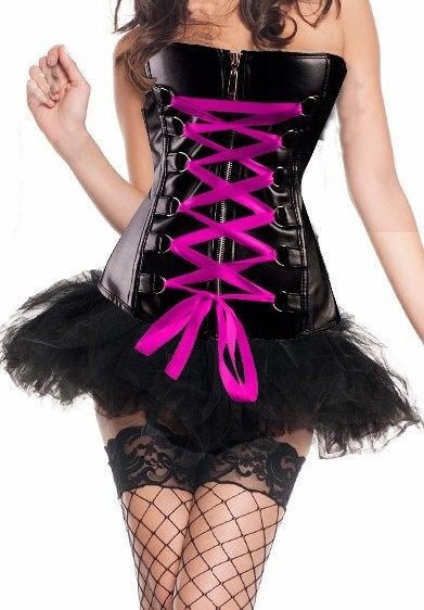black tight leather bustier with skirt m1208A