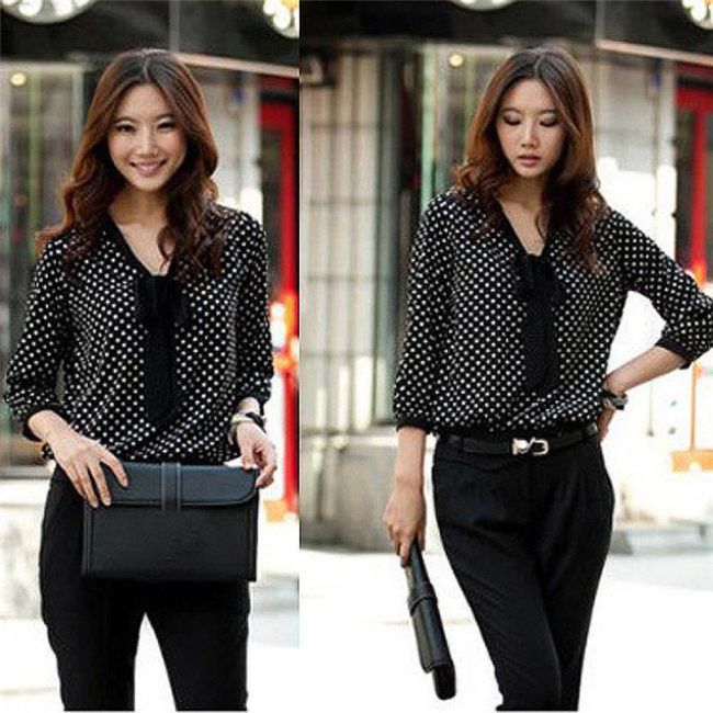 Women Chiffon Polka Dot Blouses Shirt m30410