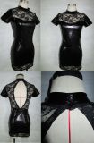 Sexy Lace Wetlook Leather Dress M7314
