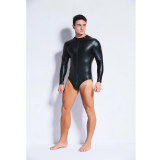 Erotic Underwear Panties Men Sexy Black Patent Leather Zipper Jumpsuit XX6668