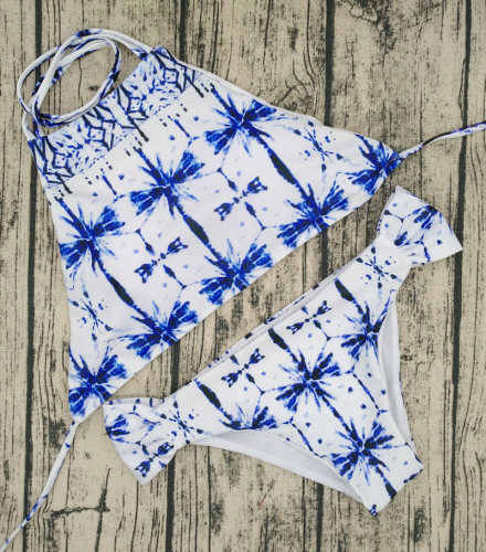 Hot Beach women Swimwear Palm Tree Printing Swimwear Crop Top Bikini