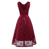 Round Collar Sleeveless Tulle Midlength Party Evening Print Formal Dress CD1607