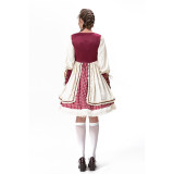 Halloween Maid  Adult Red Plaid Dress Cosplay Red Cape Play Costume YM8735