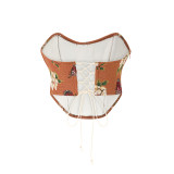 Belly Oil Painting Wind Corset Top Yarn Dyed Jacquard Fish Bone Waist Corset 22048