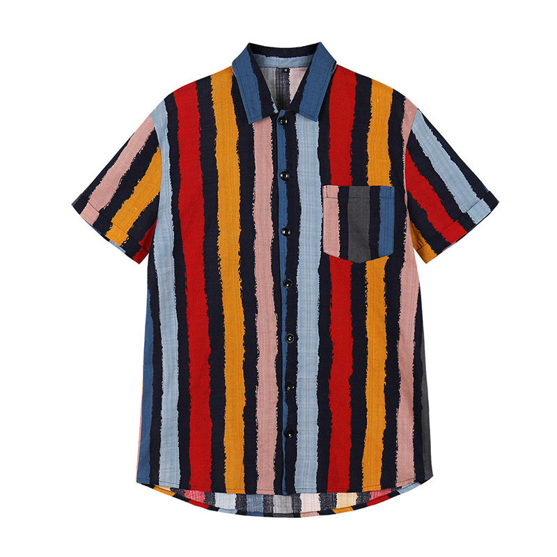 New Style Women Striped Thin Short Sleeved Cardigan Single-Breasted Shirt  5199