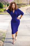 Elegant V Neck Batwing Sleeve Knee Length Bodycon Dress m8385