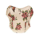 Belly Oil Painting Wind Corset Top Yarn Dyed Jacquard Fish Bone Waist Corset 22048