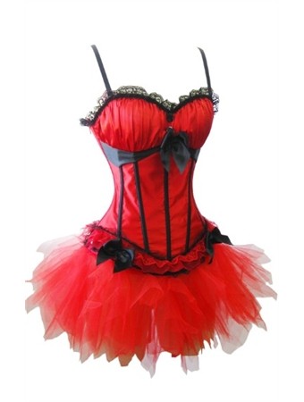 sexy red satin corset with skirt m1753D