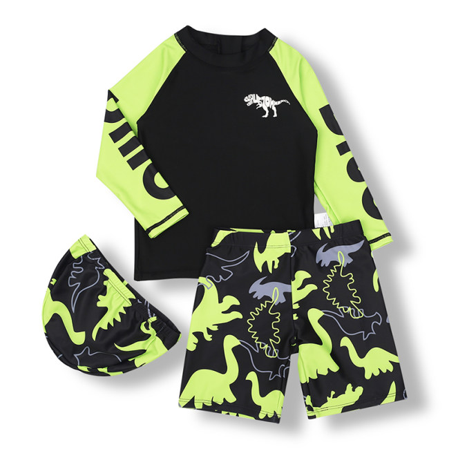 Dinosaur Long Sleeved Children's Swimsuit Three Piece Cartoon Swimsuit Suit For Boys KF203