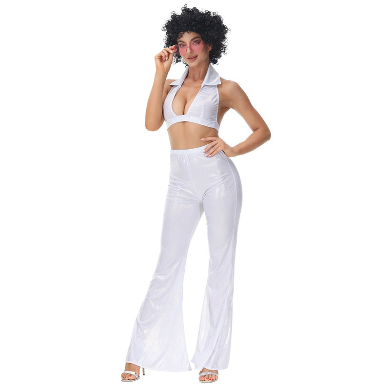 Hippie Costume Disco Dance Nightclub Women Sexy White Retro Cosplay MS5036