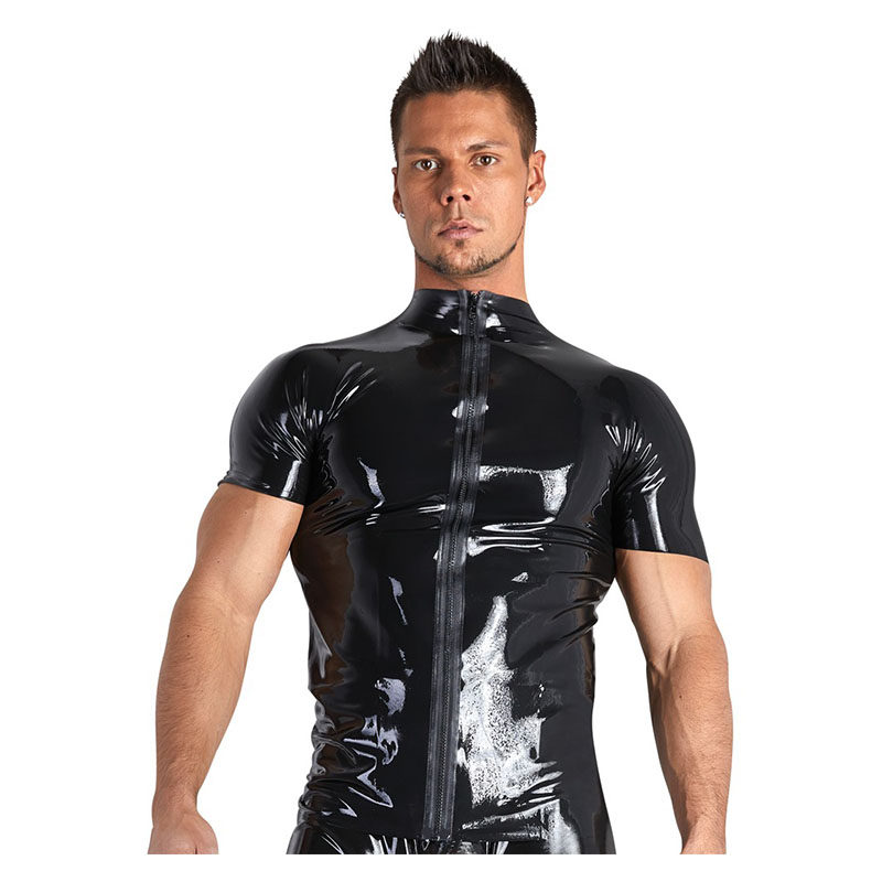Men and Women Sexy Wetlook PVC Leather Tops Punk T-shirt Clubwear N969