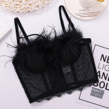 Fashion Lace Mesh Suspender Hollowed Out Vest Sexy Feather Wipe Chest KN8058