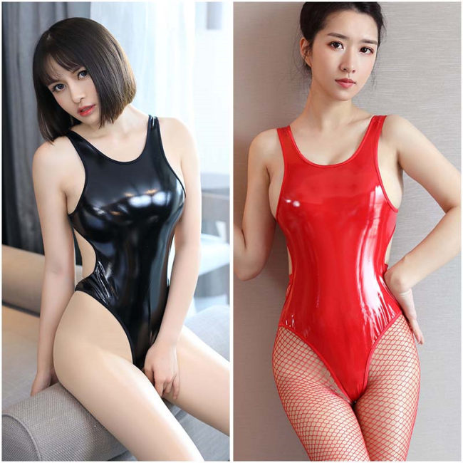 Sexy Wetlook Faux Leather Skinny Bodysuit Party Club Pole Dance Catsuit XX1661