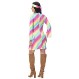 Sexy Halloween Gradient Striped Skirt Long Sleeve Cosplay Indian Dress Costume MS1781