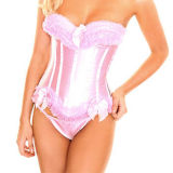 Sexy Pink Lace Trim Bow Satin Corset M1722B