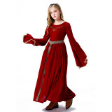 Vintage Court Aristocratic Ball Suede Trumpet Sleeve Girl Dress Drama Clothing YM5605