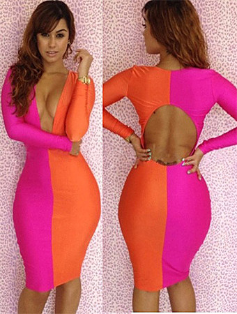 Sexy Club Bodycon Yellow and Rose Cut Out Backless Mini Dress M3608B