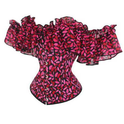 Sexy Corsets Blouse Off Shoulder Ruffle Lips Print Corselet Top WK1903b