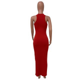 U neck causal woman dress fashionable sexy solid summer maxi dress M30120