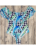 New style ruffle-shoulder  one piece colorful flower print swimwear 17076