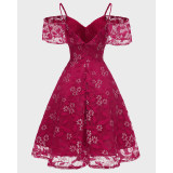 Sling Sleeves Flower Slim Women Sexy Swing Summer Lace Party Dress CD1627