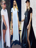 Three Colors Short Sleeves Coat Design Maxi Long Dress M3845