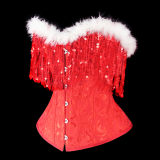 Women Christmas Corset Bustier Top with Sequin Tassels Gothic Party Night Korsett Christmas Costumes