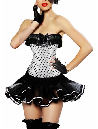 sexy white polka dot corset with mini skirt m1808F