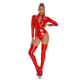 Sexy Underwear Code Leather PU Bright Patent Leather Club Jumpsuit XX6866