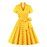 XL-4XL Vintage Polka Dot V-Neck Pin Up Rockabilly Dress 1207A