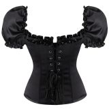 Black Sexy Ruffle Sleeves Lace-up Steampunk Victorian Overbust Corset Top WK2206