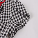 Women Retro Dress Black And White Check Belt Slimming Casual Dress 5039