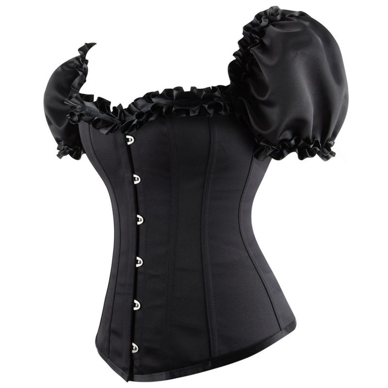 Black Sexy Ruffle Sleeves Lace-up Steampunk Victorian Overbust Corset Top WK2206