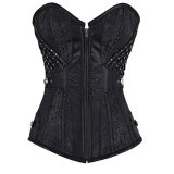 12 Steel Boned Black Red Steampunk Corset Zip Patchwork M1412