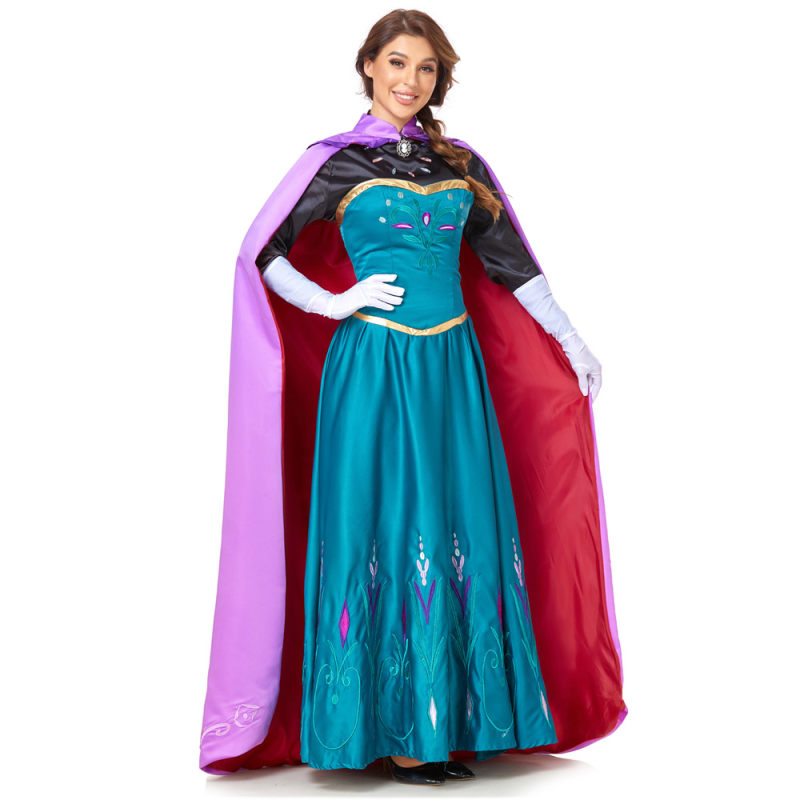 Frozen Anna Princess Long Dress Adults Snow Queen Cosplay Costume
