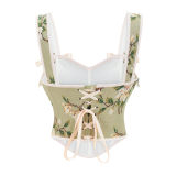 Green Vintage Floral Halter Corset Vest Cropped Tops 22053