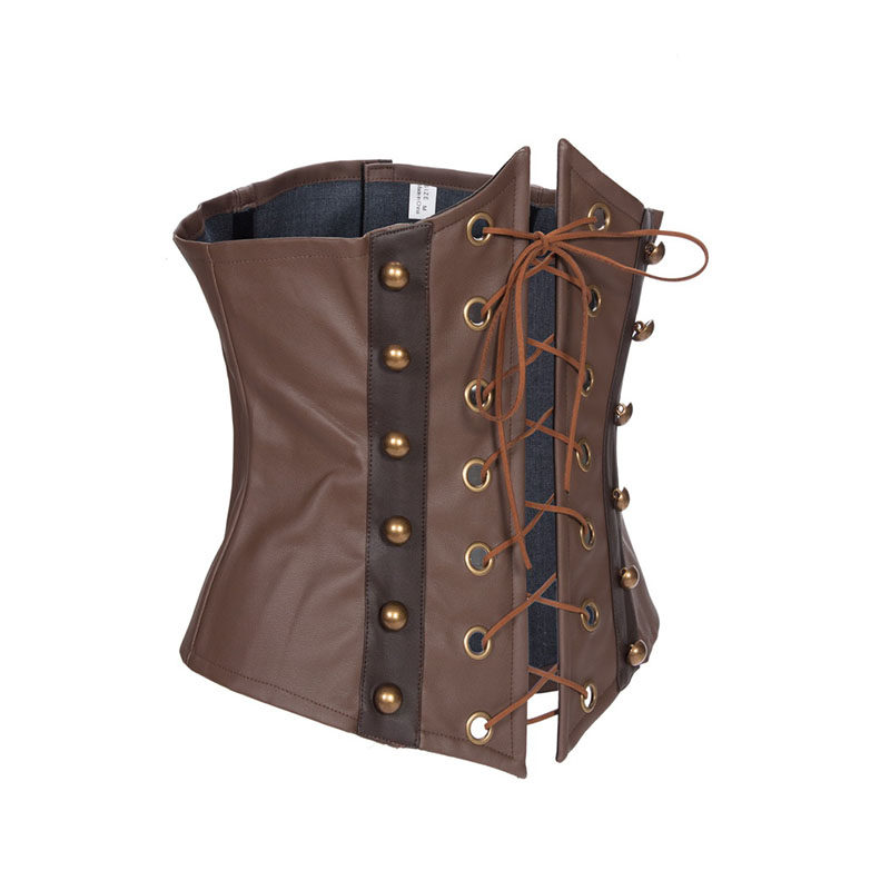 Gothic Steampunk Leather Court PU Dark Vintage Sexy Lace Up Corset Top H3821