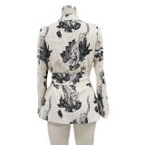 Splash-Ink Flower Print Dress Vintage Tie Waist Suit Jacket Woman Sexy Skirt 5176