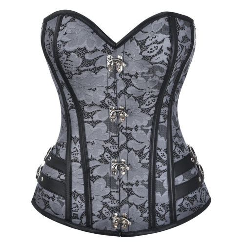 Metal Buckle Jacquard Floral Steampunk Steel Boned Underbust Corset  M1442