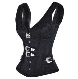 Sliver Button Front steel Boned jacket corset mysterious frower embroidered corset for women