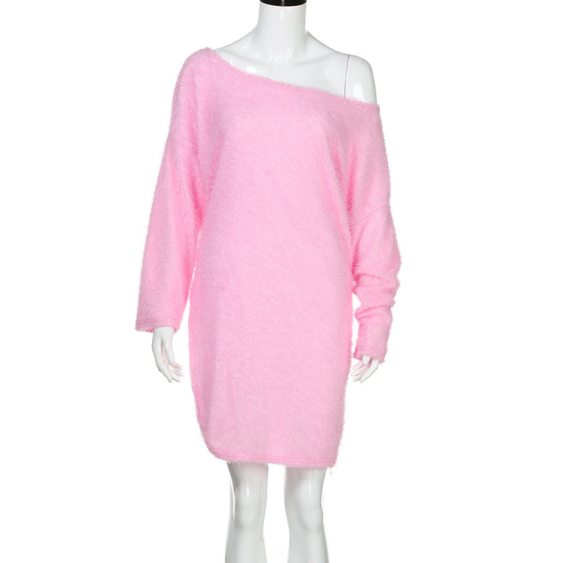 Women Sexy Off Shoulder Long Sleeves Plush Sweaters M30414