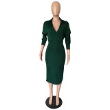 Elegant V Neck Batwing Sleeve Knee Length Bodycon Dress m8385