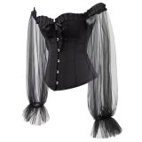 Black Sexy Gothic Overbust Bustiers and Corsets with Long Puff Sleeves WK2207