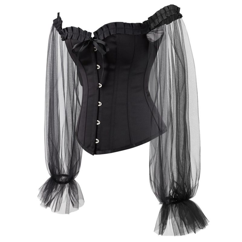 Black Sexy Gothic Overbust Bustiers and Corsets with Long Puff Sleeves WK2207