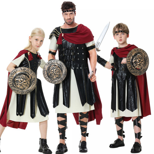Halloween Kid Samurai Warrior Cape Shield Knife Adult Man Costume XY82312