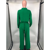 Women's Autumn Simple Solid Color Shirt Wide Leg Straight Pants Casual Suit YM8628