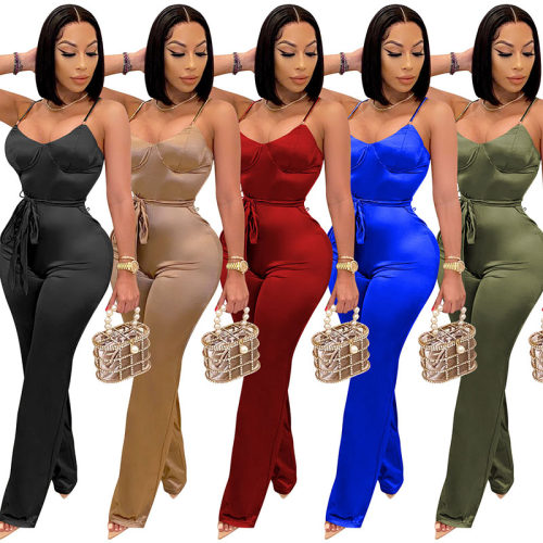 Recreational Temperament Sexy Long Straight Tube Rompers Women Jumpsuit X3717