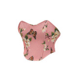 Belly Oil Painting Wind Corset Top Yarn Dyed Jacquard Fish Bone Waist Corset 22048