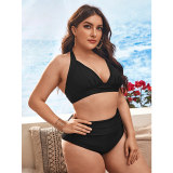 Black Sexy Women Bikini Set Print Swimsuit Two Piece Bikini For Fat Woman 499