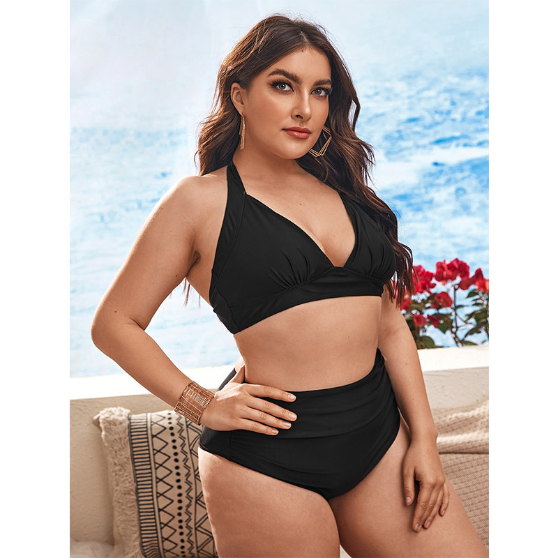 Black Sexy Women Bikini Set Print Swimsuit Two Piece Bikini For Fat Woman 499